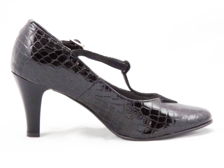 Pantofi dama negri din piele naturala lacuita, tip CROCO, cu bareta si toc de 8 cm biashoes.ro imagine reduceri